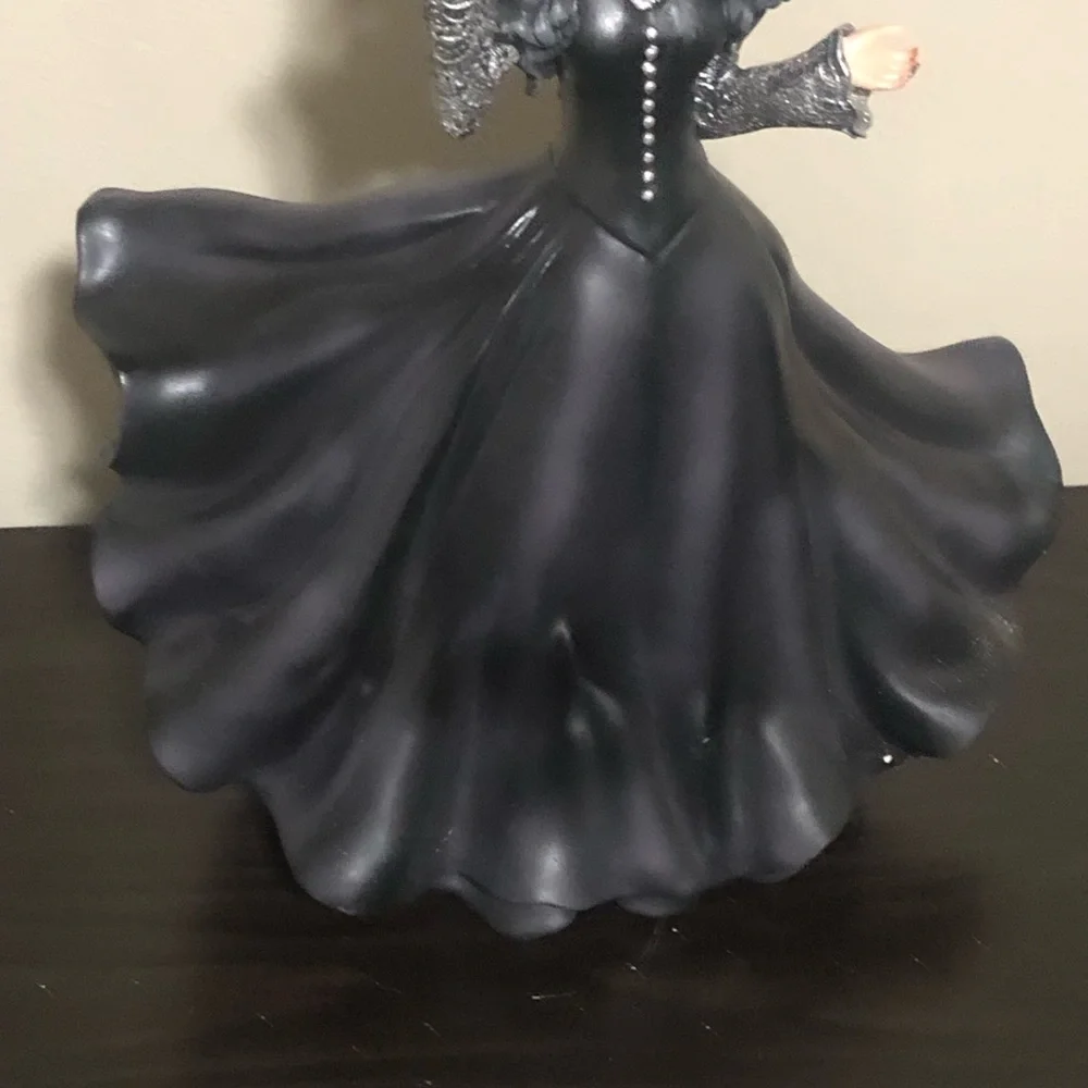 Halloween Goth Witch Figurine Black With Crow, Ruffled Gown, Freestanding